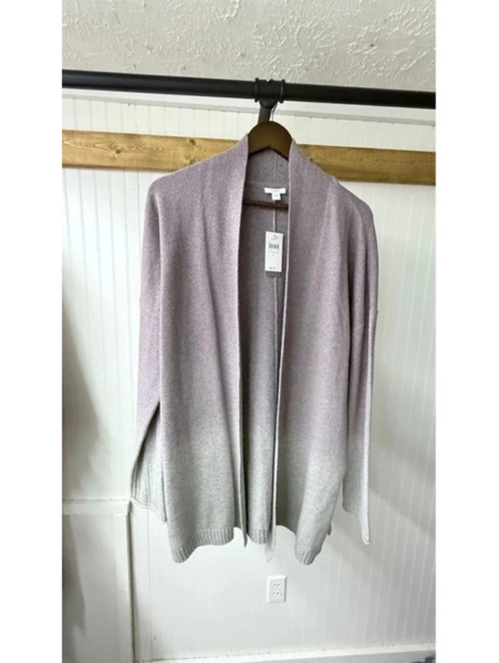 Pure Jill open-front ombre cardigan sweater purple gray large lagenlook resort